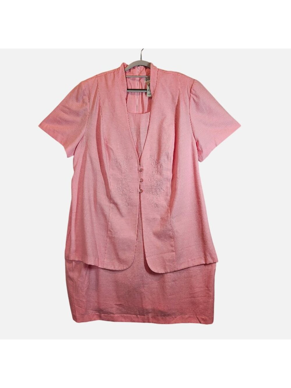 White Stag Womens 22W/24 Pink midi Dress feminine Embroidery Rayon office modest